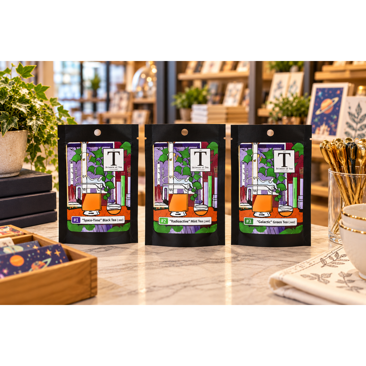 Tea Sachets of Black Tea, Mint Tea, Green Tea Packs of 5